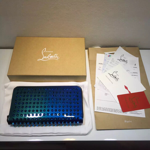 Christian Louboutin クリスチャン ルブタンコピー 15AW スタッズ長財布 ラウンドジップ SCARABE グラデーション OCEAN-AMAZ/GD BLUE 